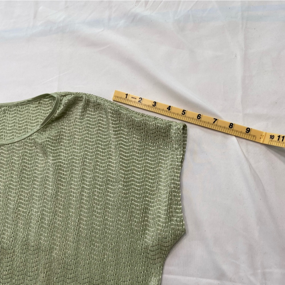 Sage Green Textured Crinkle Knit Top Dolman Sleeve Stretchy L/XL Vintage - Picture 7 of 7